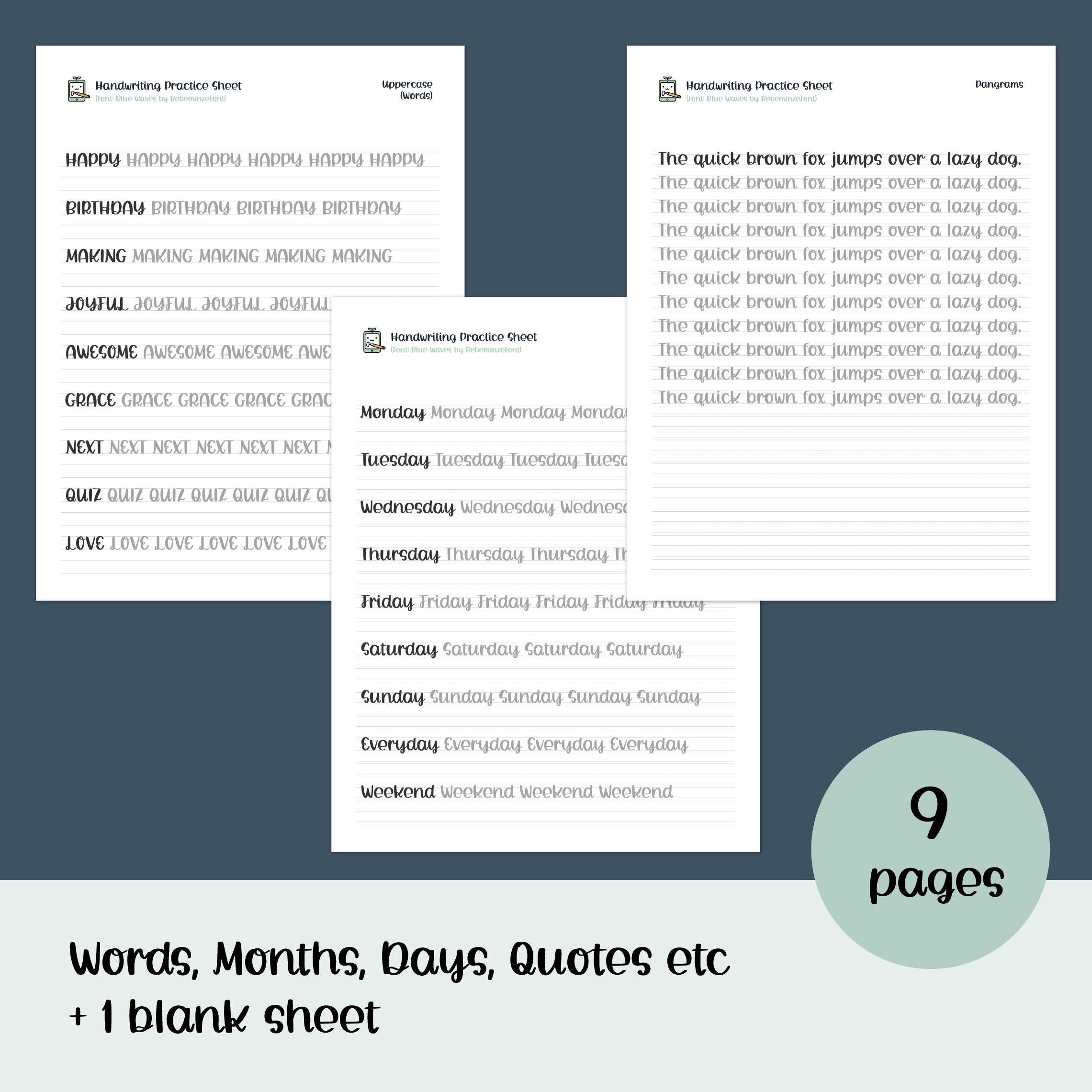 Cute Handwriting Practice Sheets, Printable Workbook, Alphabet Writing