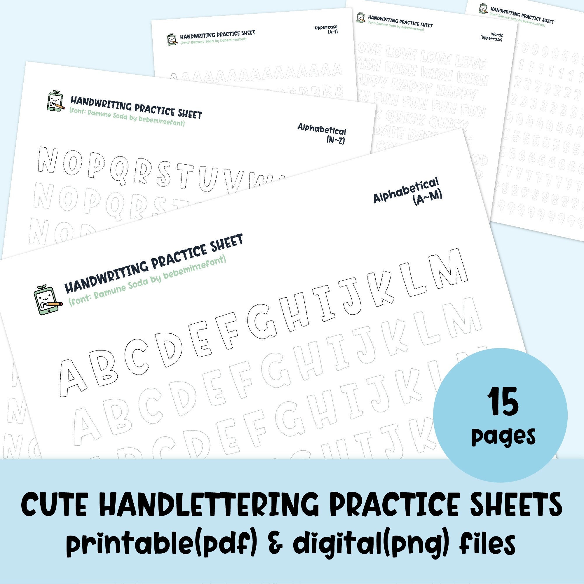 cute handlettering practice sheets printable handwriting etsy
