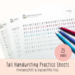 Tall Handwriting Practice Sheets, Printable Handwriting Worksheets, Alphabet Writing Practice, ABC Letter Tracing, Improve handwriting