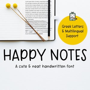 Happy Notes, Fuente manuscrita, Fuente Study, Fuente simple, Fuente manuscrita ordenada, OTF, Multilingüe, Fuente Goodnotes, Nota digital, Fuente Planner