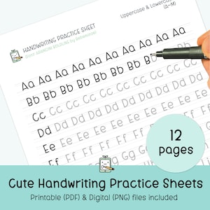 Cute Handwriting Practice Sheets, Printable Handwriting Worksheets, Alphabet Writing Practice, ABC Letter Tracing, Improve handwriting