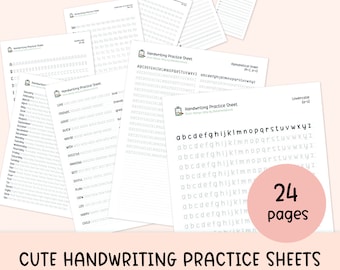 Cute Handwriting Practice Sheets, Printable Handwriting Worksheets, Alphabet Writing Practice, ABC Letter Tracing, Hand lettering practice