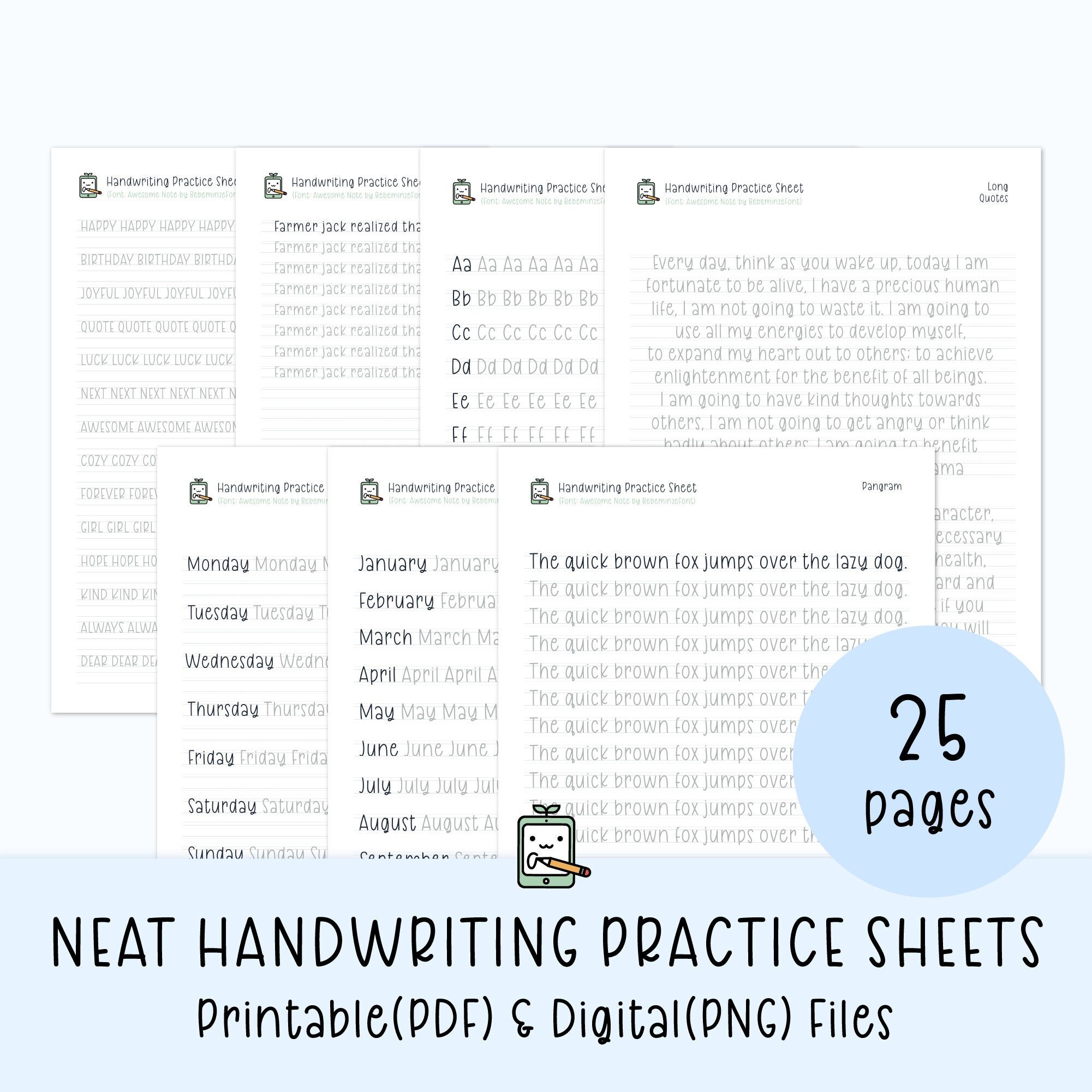 neat handwriting practice sheets printable handwriting etsy