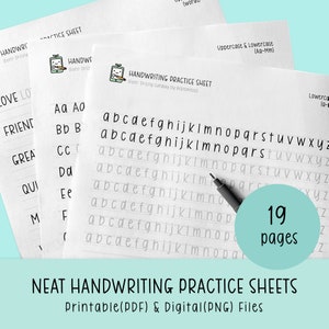 Hojas de práctica de escritura a mano ordenadas, hojas de trabajo de escritura a mano imprimibles, práctica de escritura del alfabeto, trazado de letras del abecedario, mejora de la escritura a mano