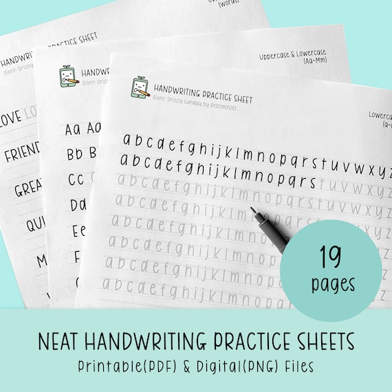 Neat Handwriting Practice Sheets, Printable Handwriting Worksheets,  Alphabet Writing Practice, ABC Letter Tracing, Improve Handwriting 