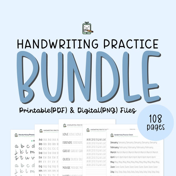 Handschrift Praxis Arbeitsblätter Bundle, druckbare Handschrift Arbeitsmappe, Alphabet Schreibübungen, ABC Buchstaben Verfolgung, Handschrift verbessern