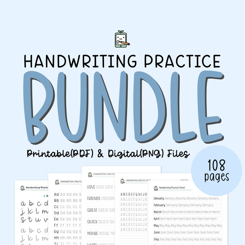 Handwriting Practice Worksheets Bundle: Alphabet and ABC Letter Tracing (Printable PDF and PNG) image 1