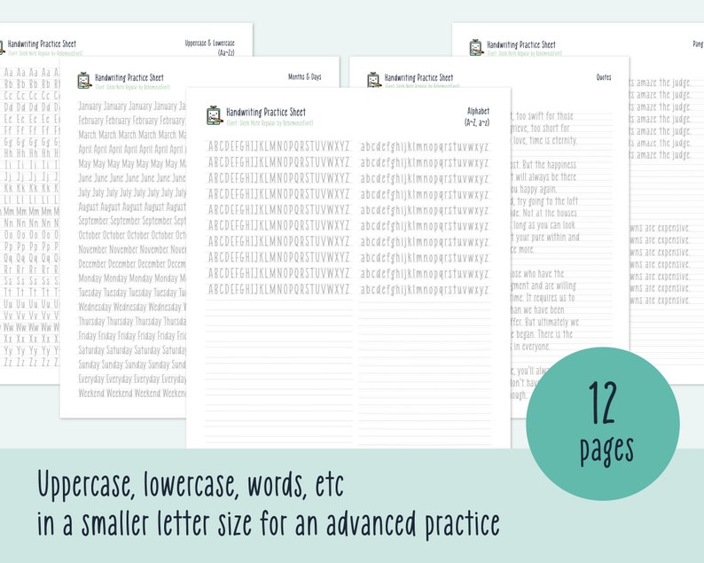 Hojas de práctica de escritura a mano: Hojas de trabajo imprimibles para adultos que aprenden a escribir el alfabeto y trazan letras para mejorar su caligrafía. imagen 4