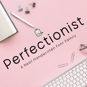 Perfectionniste, famille de polices, police manuscrite, police Study, police d'écriture manuscrite, OTF, multilingue, police Goodnotes, note numérique, police Planner