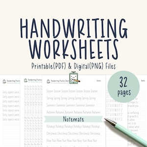 Handwriting Worksheets, Instant download, Handwriting Practice Sheets, Traceable Alphabet Workbook, Adult Handwriting