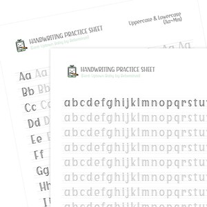 May include: Handwriting practice sheet with the alphabet in uppercase and lowercase letters. The sheet features the font "Uptown Baby" by Bebeminze.