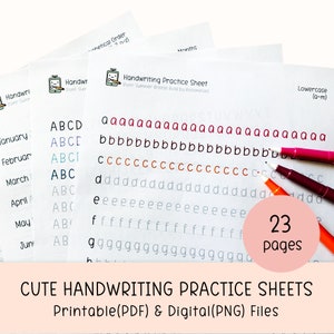 Cute Handwriting Practice Sheets, Printable Handwriting Worksheets, Alphabet Writing Practice, ABC Letter Tracing, Improve handwriting