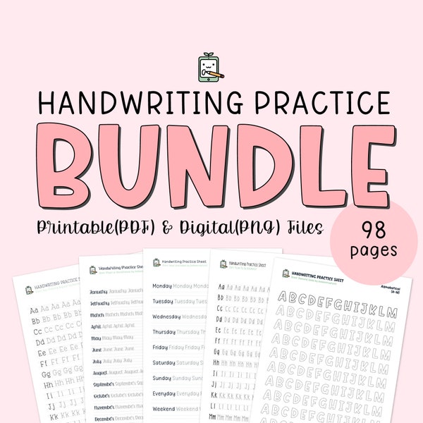 Handwriting Practice Bundle, Printable Handwriting Worksheets, Alphabet Writing Practice, ABC Letter Tracing, Improve handwriting