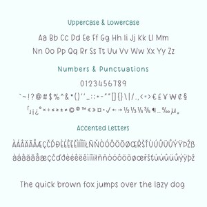 Puede incluir: Un gr&aacute;fico verde claro muestra una muestra de fuente. Incluye letras may&uacute;sculas y min&uacute;sculas, n&uacute;meros, puntuaci&oacute;n y letras acentuadas. Tambi&eacute;n se muestra la frase "The quick brown fox jumps over the lazy dog".
