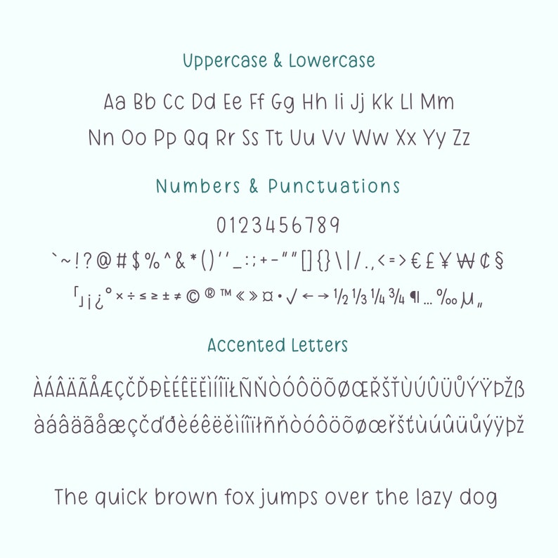 Puede incluir: Un gr&aacute;fico verde claro muestra una muestra de fuente. Incluye letras may&uacute;sculas y min&uacute;sculas, n&uacute;meros, puntuaci&oacute;n y letras acentuadas. Tambi&eacute;n se muestra la frase "The quick brown fox jumps over the lazy dog".