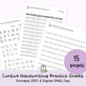 Cursive Handwriting Practice Sheets, Printable Handwriting Workbook, Alphabet Writing Practice, ABC Letter Tracing, Digital Download