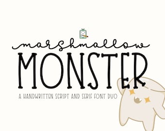 Marshmallow Monster, Schrift-Duo, handgeschriebene Schriften, handgeschriebene Schriften, Schreibschrift, Schreibschrift, Serifenschrift, süße Schriften, Bastelschriftarten