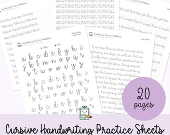 Cursive Handwriting Practice Sheets, Digital Download, Printable Handwriting Worksheets, Alphabet Writing Practice, Monline Script Practice