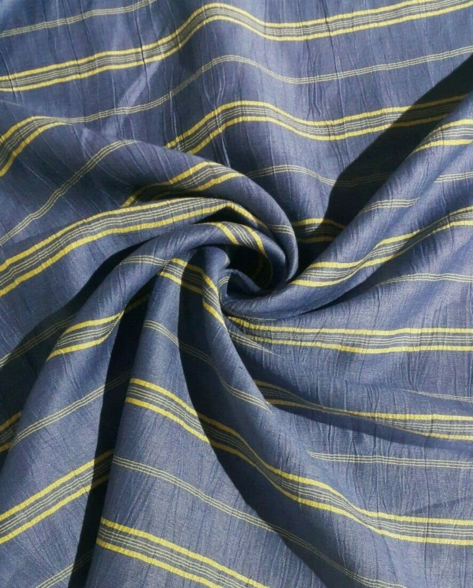 Linen Nylon Polyester Blend Fabric Crinkled Effect Yellow Blue Etsy