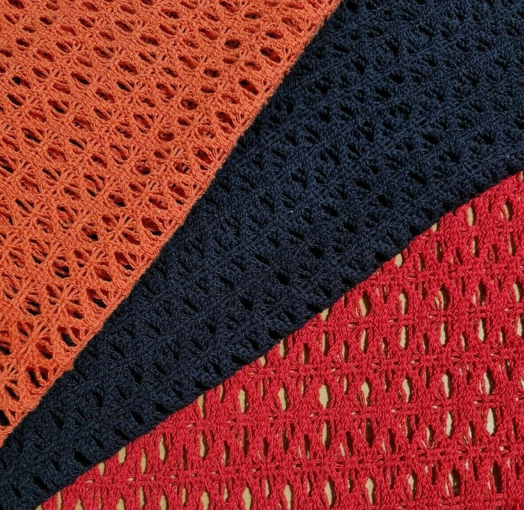Cotton Knit Lace Fabric Navy Red Brick Colours Non Stretch Etsy