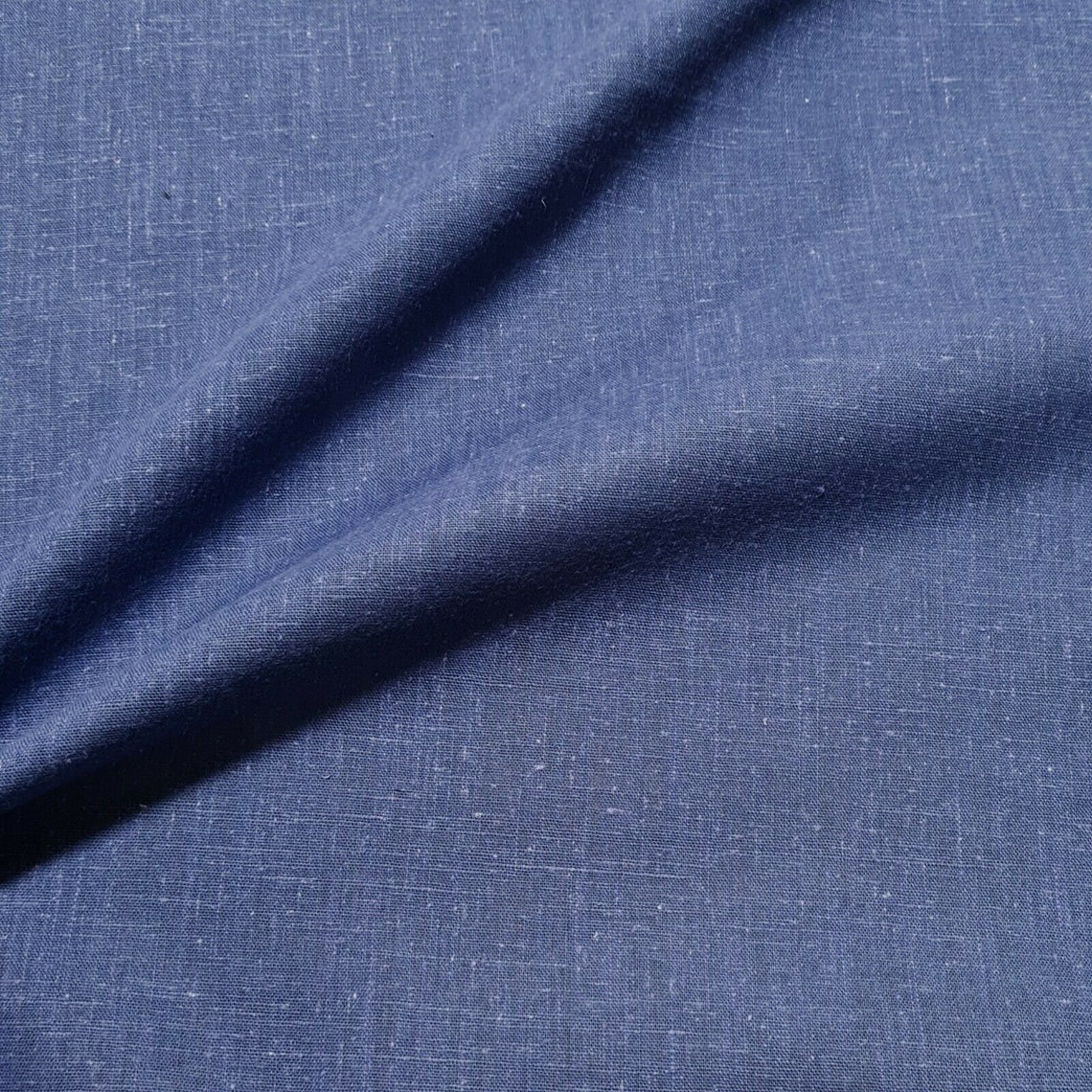 Linen Mix Fabric Blue Melange Linen Polycotton 43 Wide Etsy