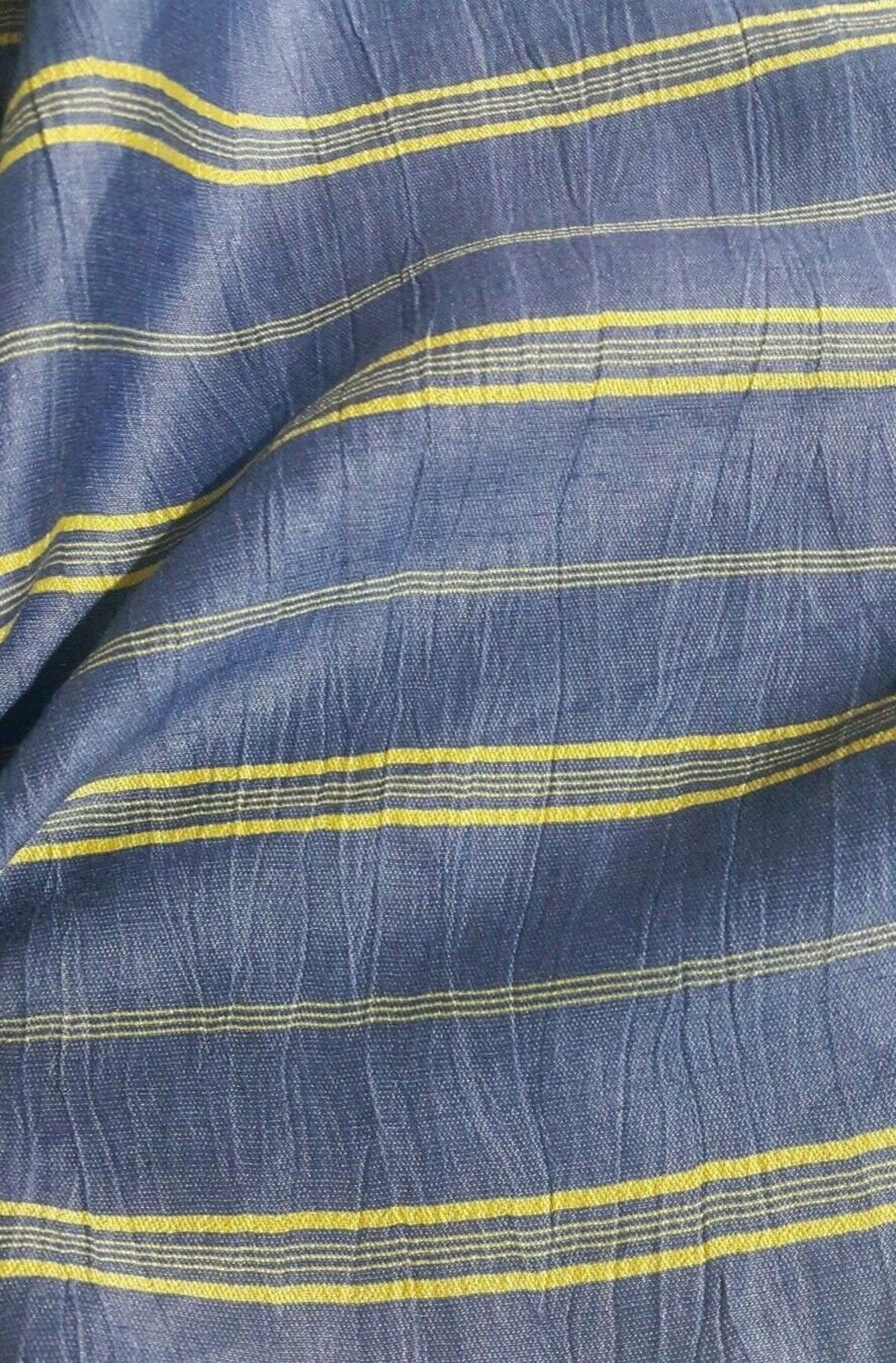Linen Nylon Polyester Blend Fabric Crinkled Effect Yellow Blue | Etsy