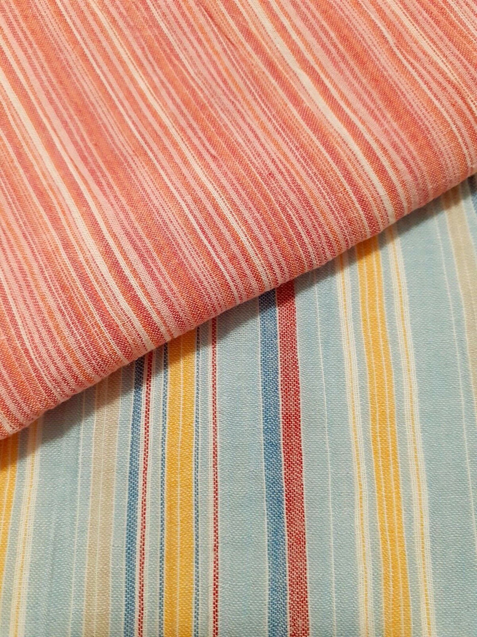 Thin Cotton Fabric Striped And Crinkled Sold By The Metre Etsy