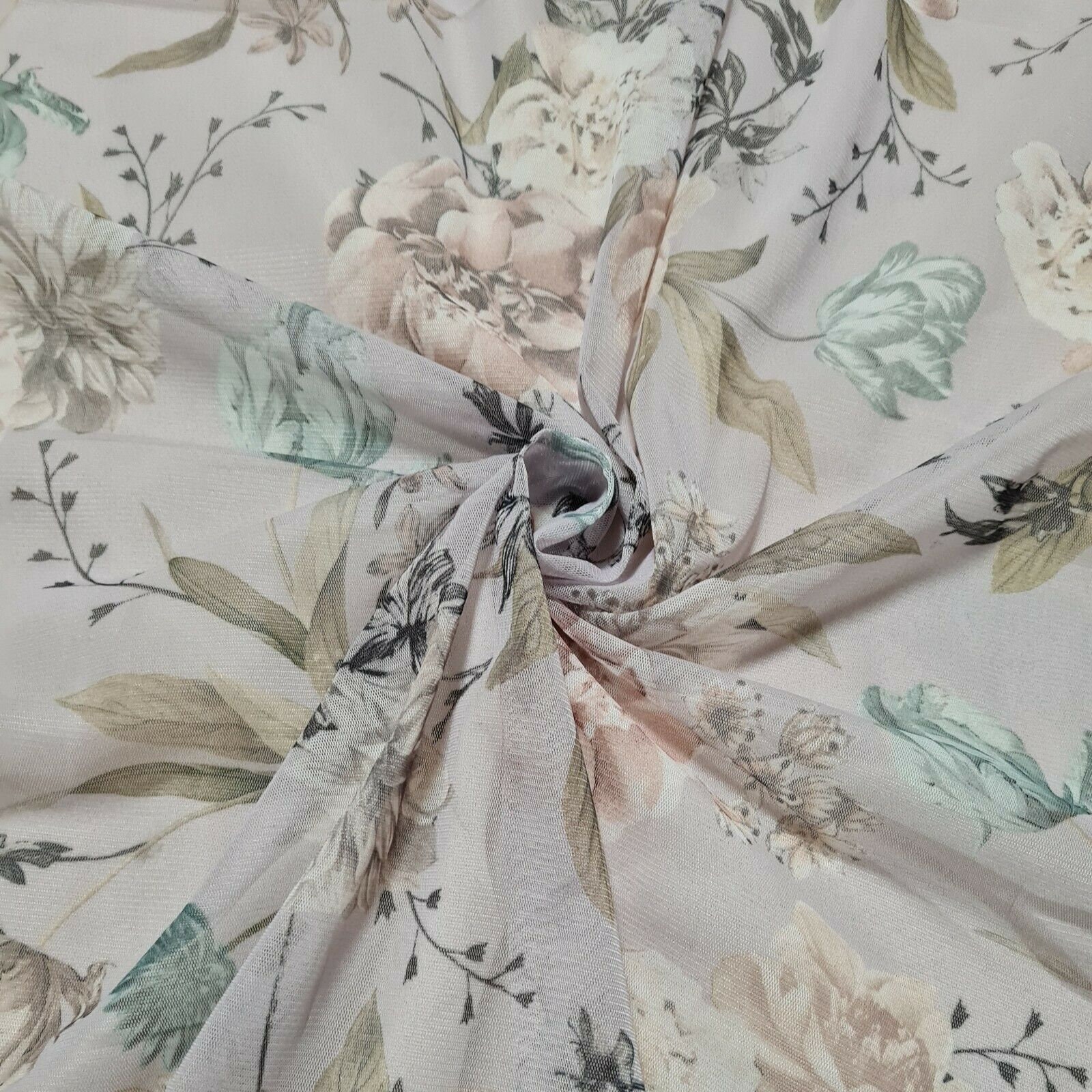 Tulle Mesh Fabric Floral Printed Stretch 55 Wide Etsy