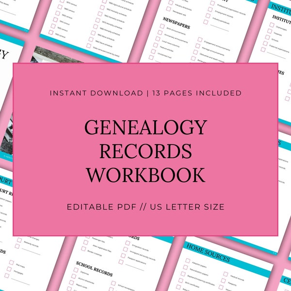 Genealogy Records Workbook | Family History | Genealogy Research Forms | Family Tree Worksheets | Genealogy Printables | Letter sized