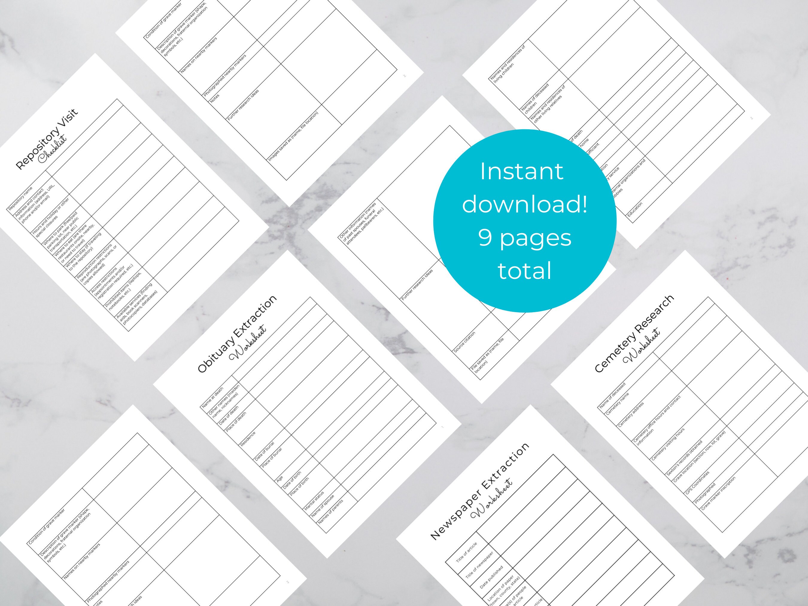 Genealogy Printable Forms Bundle Fillable Digital Download - Etsy
