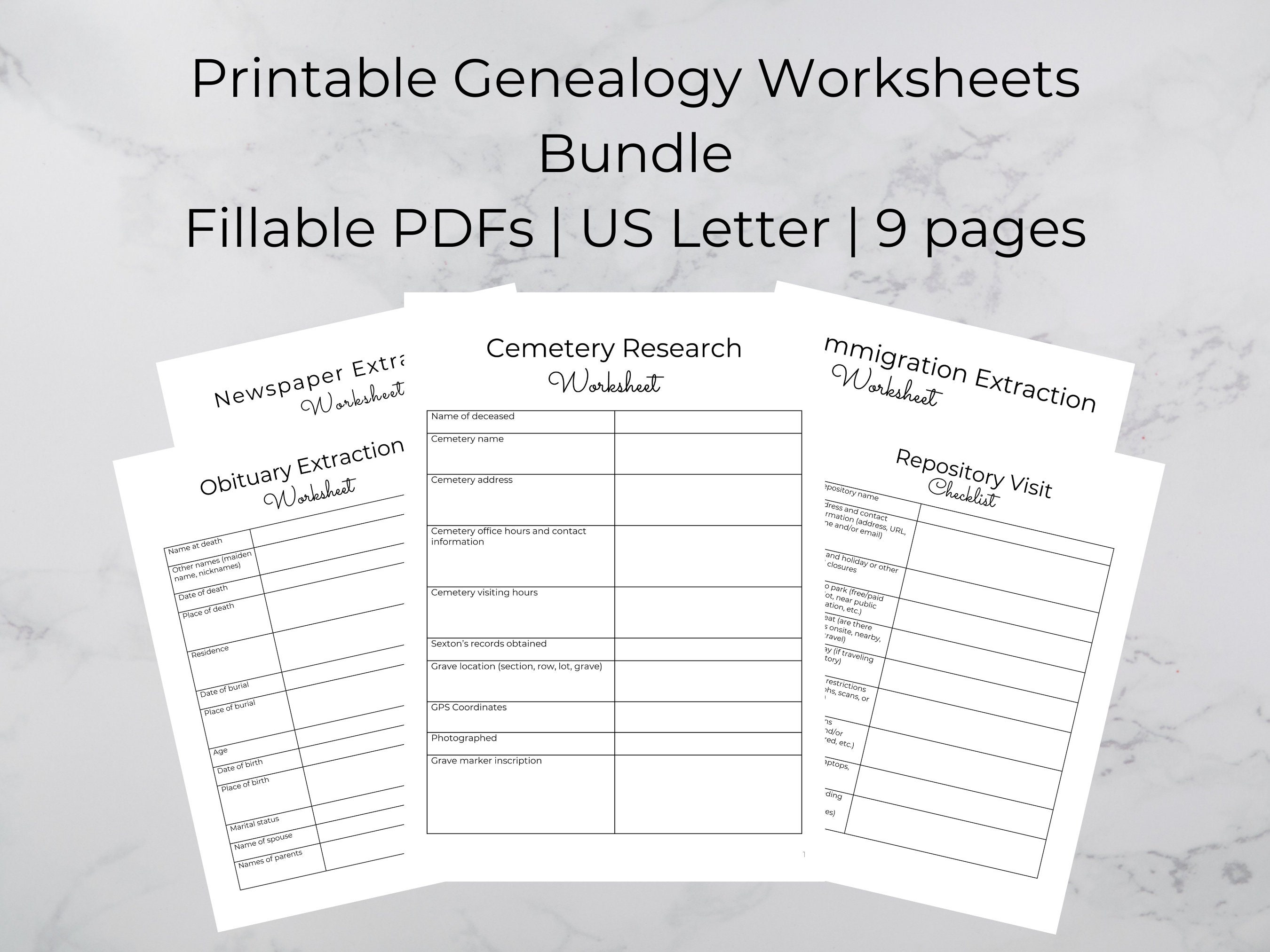 Genealogy Printable Forms Bundle Fillable Digital Download - Etsy