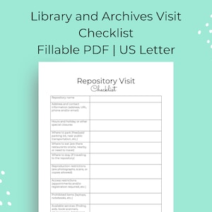 Library and Archives Visit Checklist | Genealogy Printables | Family History | Ancestry Research