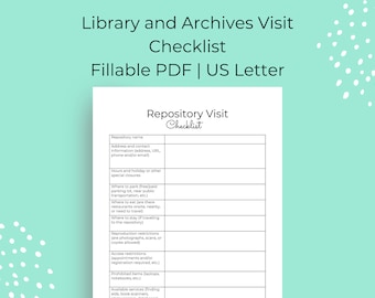 Library and Archives Visit Checklist | Genealogy Printables | Family History | Ancestry Research