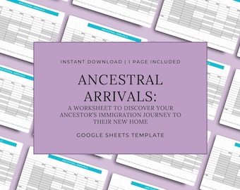 Feuille de travail sur l'immigration de généalogie | Feuilles de calcul Google | Histoire familiale | Formulaires d'ascendance