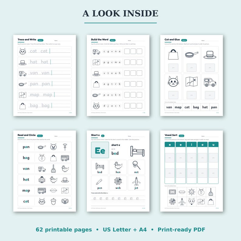 CVC Words Worksheets Printable | Phonics Kindergarten Reading Practice ...