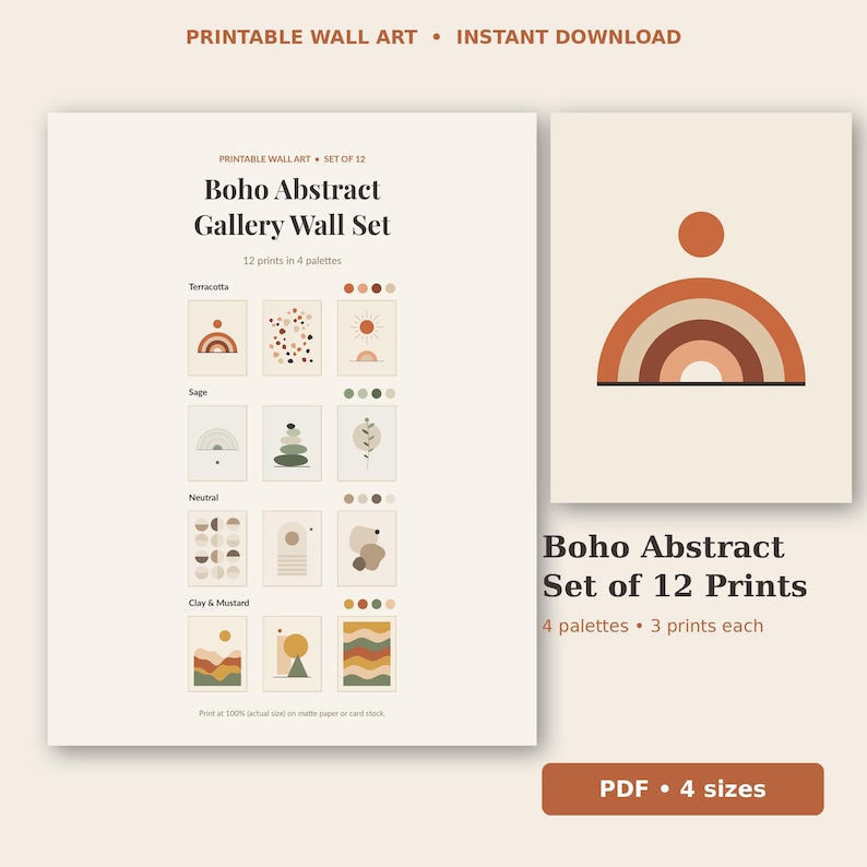 Boho Abstract Wall Art Printable Set of 12 | Neutral Gallery Wall ...