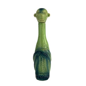 Vintage German Ceramic Monkey Decanter Bottle - 1930s Art Deco Nipper Flask, Schafer & Vater, Green Whimsical Monkey Barware Collectible