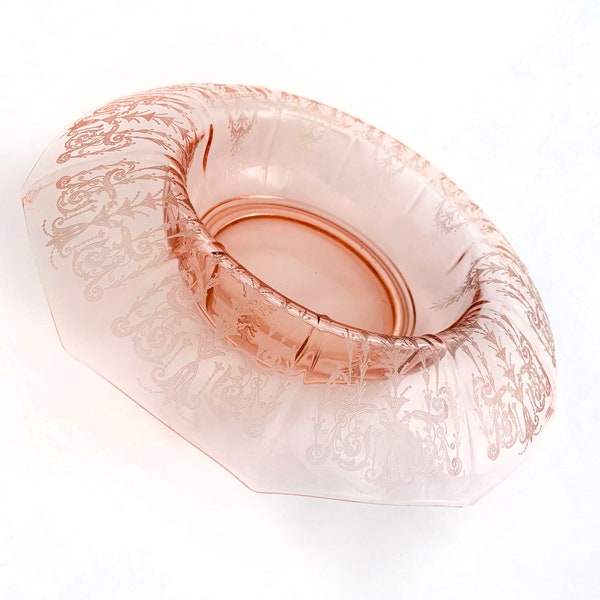 Vintage Pink Depression Glass "CLEO" Decagon Rolled Edge Console Centrepiece Bowl, Cambridge Glass Company
