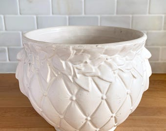 Vintage Matte White Tierra Cushion 9 Inch Ceramic Jardiniere Planter, McCoy Pottery, Collector Art Pottery Container Garden Lover Gift Decor