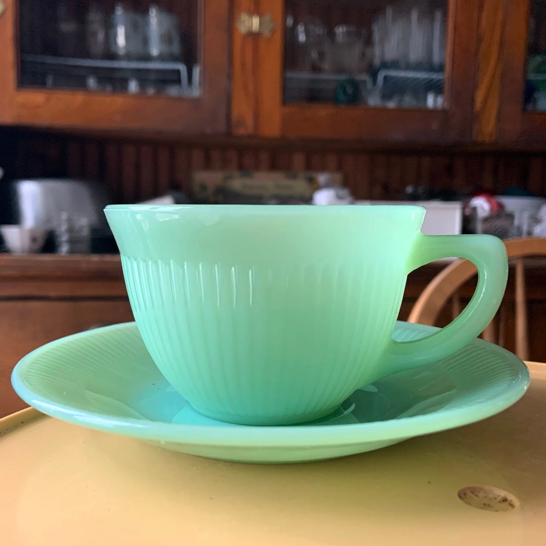 Vintage Fireking jane Ray Jadeite Cup and Saucer Etsy