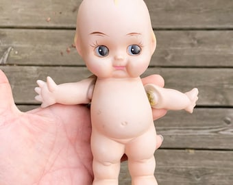 Vintage Porcelain Bisque String Jointed Kewpie Doll w/ Wings Figurine Chubby Cherub Cupid Side Glance RARE