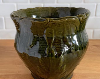 Jardinière jardinière en majolique ancienne feuille verte n° 916, pinceau poterie McCoy, poterie d&#39;art de collection cadeau pour amateur de jardin décoration d&#39;intérieur