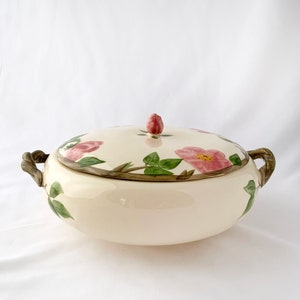 Vintage Hand Painted Desert Rose Ceramic Covered Vegetable Serving Dish w/ Handles, Franciscan Pottery, England, Collectible Tableware