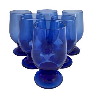 Vintage Cobalt Blue Chunky Stem Footed 6oz Cocktail Glass Tumbler, Boho Bohemian Barware Drinkware Glassware Barware Housewarming Gift