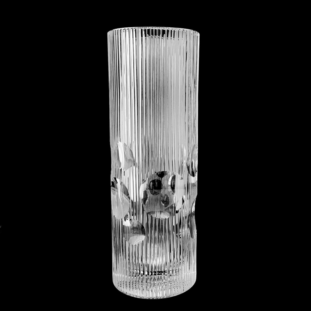 Vintage Cut Crystal Vase W/ Vertical Ridges and Circles, 24 Lead, Signed by Josef Pravec