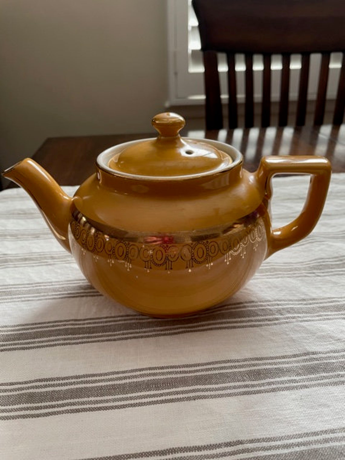 Vintage Hall Boston Yellow Teapot With Gold Trim Etsy