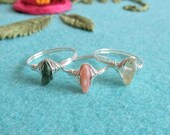 Emerald, citrine, opal gemstone, chip bead, wire wrapped rings, silver plated, copper wire, set of 3 - size 7 3 4