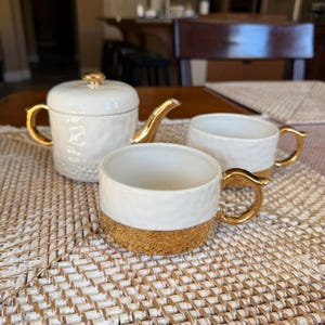 ANTHROPOLOGIE Stackable Elegant White & Gold Duet Tea for Two Set – Preowned
