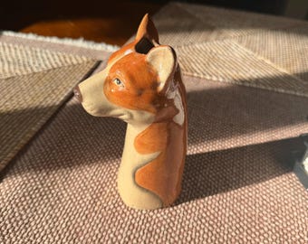 ANTHROPOLOGIE Handpainted Stoneware Dog Vase CORGIE - Preowned