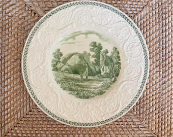 WEDGEWOOD “Judges Cave” New Haven Connecticut Embossed Green Transferware Scenic 8.5" Plate - Preowned